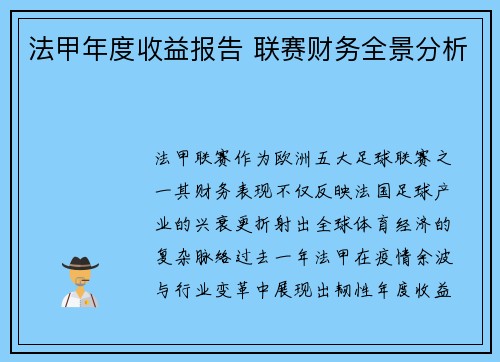 法甲年度收益报告 联赛财务全景分析